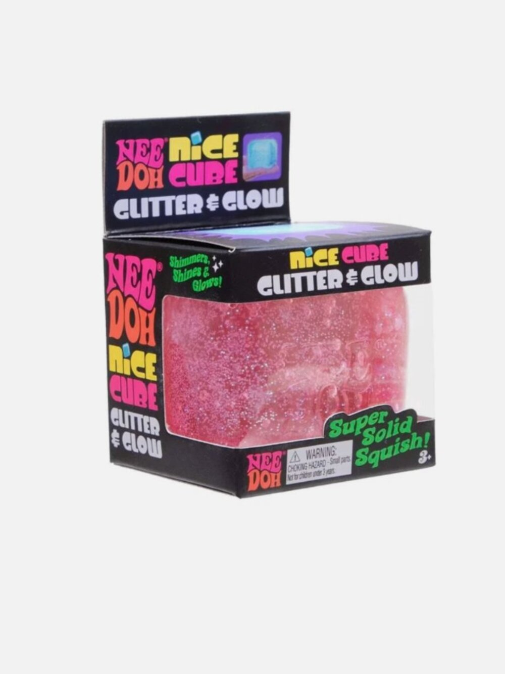 Schylling NeeDoh Nice Cube Glitter & Glow - PINK Sensory Squeeze Toy (NEW)